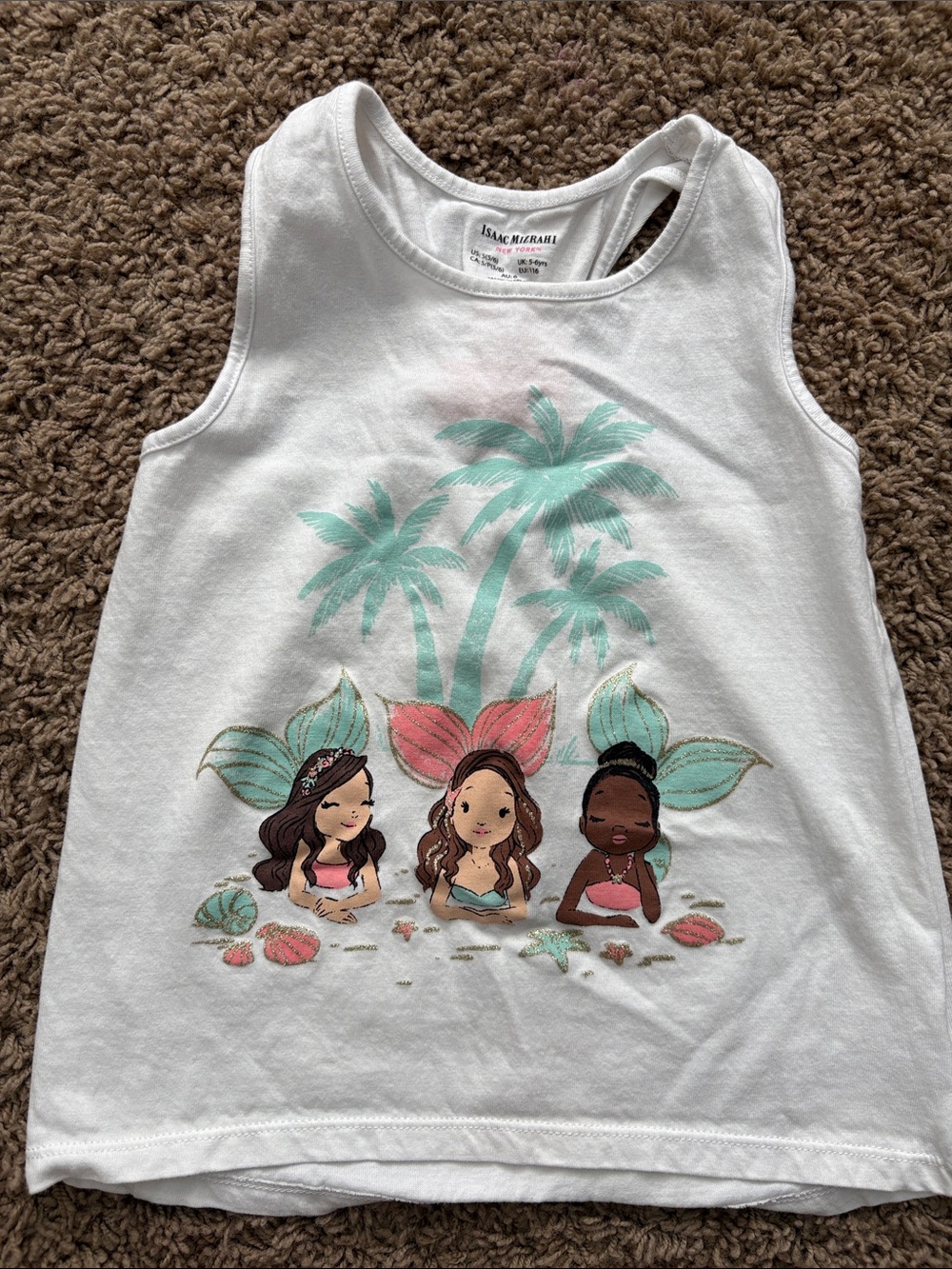 Isaac Mizrahi White Girls' Mermaid Trio Tank Top with Mint & Coral Accents